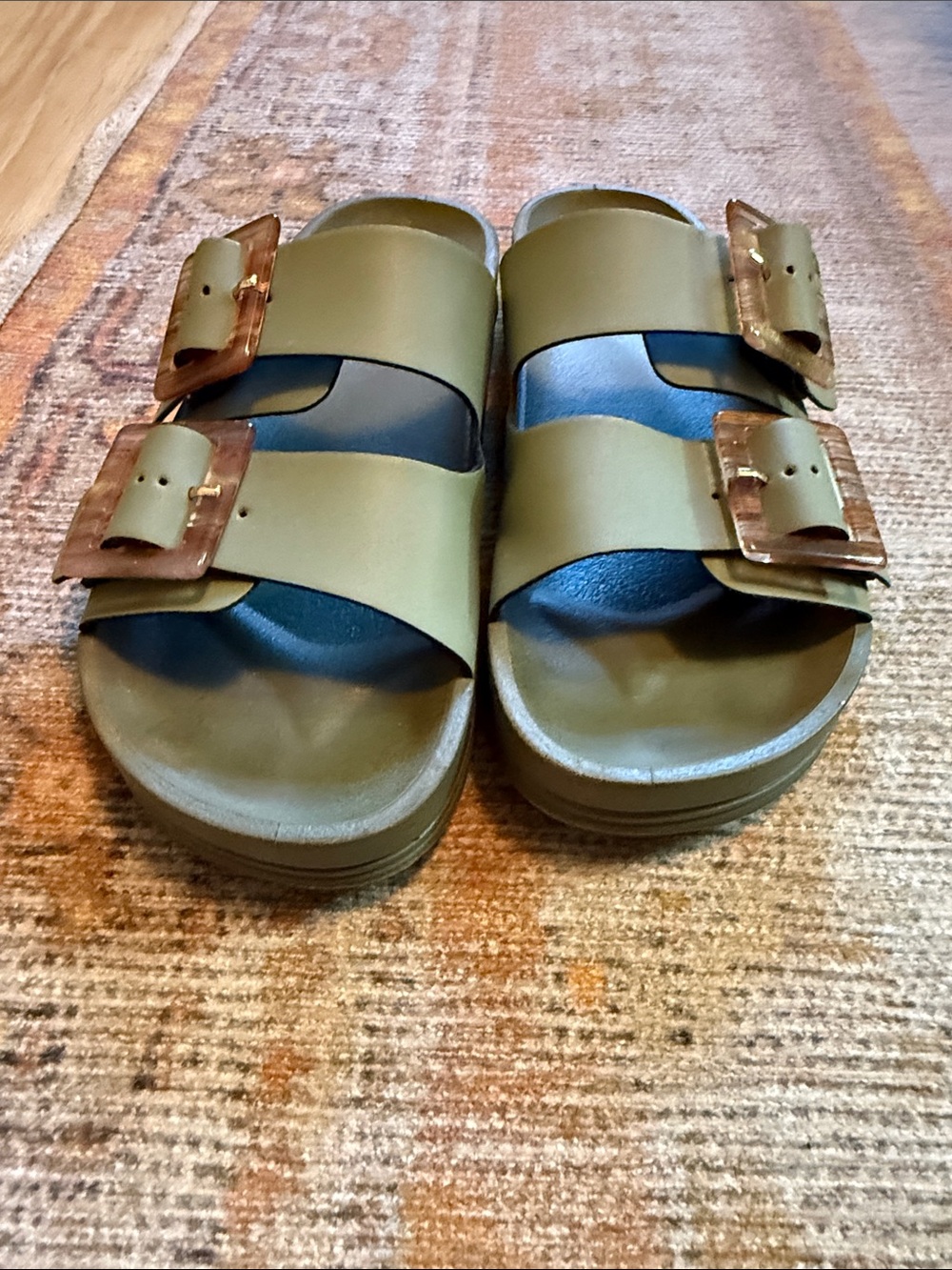 Muk Luks Kids Olive Green Double-Buckle Slide Sandals